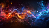 Fototapeta  - A colorful, swirling line of music notes and stars by AI generated image