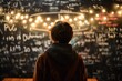 A student standing in front of a chalkboard filled with unsolved equations, student solved math, Ai generated