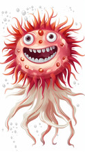 Whimsical Underwater Creature With Cheerful Smile And Pink Spikes