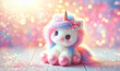 Cute unicorn with bokeh background, lovely baby unicorn & copy space pastel style