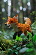 Lego Fox Leaps Through Green Forest