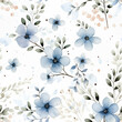 Watercolor seamless pattern with soft flowers on white background.