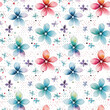 Watercolor floral seamless pattern with soft dotted details isolated on white background.