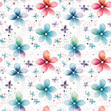 Fototapeta Dziecięca - Watercolor floral seamless pattern with soft dotted details isolated on white background.