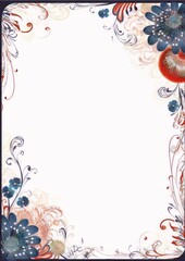 Wall Mural - Vintage floral frame with a retro feel in blue and red with a white background