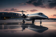 Sleek private jet parked on a private runway. Generative AI