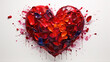 Dark Red Shiny and Fluffy Wet Heart Shape With Dripped Red Color On White Background