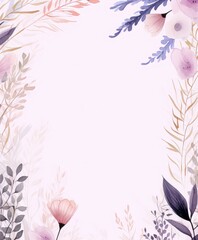 Wall Mural - Delicate pink purple watercolor floral frame feminine wedding invitation