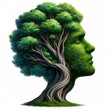 Shape that combines human head and tree. Concept of thinking hope freedom and mind , surreal artwork. White background