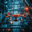 Cybernetic industrial zone, autonomous drones oversee logistics, VR for remote maintenance, seamless cloud integration , high-resolution