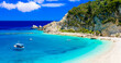 Turquoise beautiful beaches  of Lefkada island, Agios Nikitas village .Greece, Ionian islands. Greek summer destinations