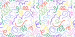 Funny colorful doodle line art seamless pattern. Creative minimalist style background for children or trendy design with basic shapes. Simple party confetti texture, childish scribble shape backdrop.