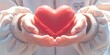 Closeup of hands holding a red heart on a gray background, depicting the concept of love and care for health with clear space 