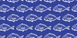 Dorado hand drawn seamless pattern on blue background. Sea bream fish vector wallpaper. Design for culinary branding, maritime artwork.