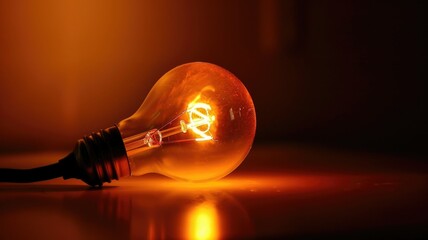 Canvas Print - Glowing Incandescent Lightbulb Symbolizing Innovation and Creativity in a Warm Lit Studio Setting