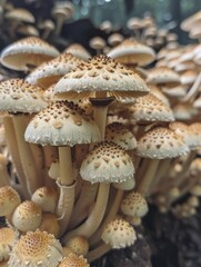 Zooming in on a group of mushroom spores poised for dispersal, marking the commencement of a fungal life cycle.