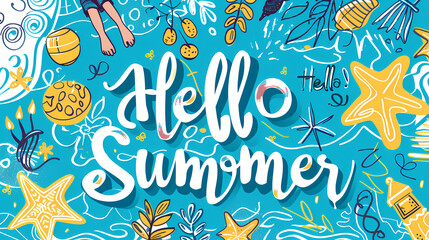 Wall Mural - Pop colors Summer banner in doodle style design
