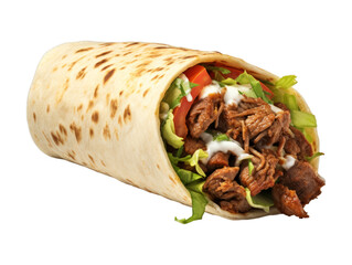 Wall Mural - Beef Shawarma Wrap isolated on transparent png background. Generative ai