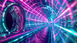 Abstract Futuristic Portal Tunnel Background with Vivid Pink, Blue, and Purple Lights, Digital Cyber Corridor in Neon Hues