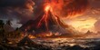 Volcanic eruption close-up. Night landscape with a volcano and burning lava. Generative AI