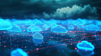 Technology networking and digital communication in business with cloud computing concept web storage for data global social media ai server online binary illustration background modern futuristic