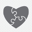 Simple icon of heart puzzle in grey.  Simple icon puzzle of three elements on transparent background for your web site design, logo, app, UI. EPS10.