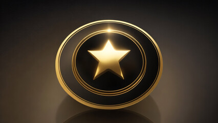 gold star circle with shadow isolated on dark background. badge logo.