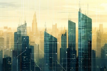 Wall Mural - Urban Cityscape With Lines