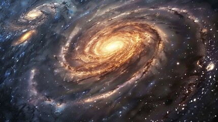  An artistic representation of a galaxy with swirling patterns and stars.