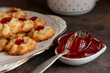 Homemade crumbly shortbread with jam