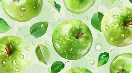 Green apple fruits seamless.