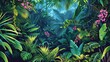 © Chingiz - A vivid vector illustration of a horizontal tropical rainforest scene