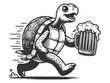 energetic turtle with beer mug sketch engraving generative ai fictional character vector illustration. Scratch board imitation. Black and white image.