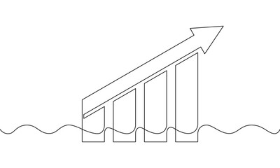 Wall Mural - Continuous line drawing of graph. Illustration vector of arrow up. Object one line of business growth. Single line art of bar chart. Increasing arrow, flat icon