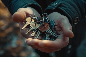 Wall Mural - a person holding a bunch of keys. ideal for real estate or security concepts
