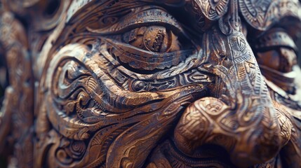 Detailed carving of a face, suitable for various design projects