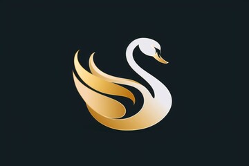 Canvas Print - Elegant golden swan logo on a sleek black background. Perfect for branding and corporate identity