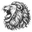 roaring lion animal sketch engraving generative ai fictional character vector illustration. Scratch board imitation. Black and white image.