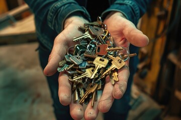 Wall Mural - a person holding a bunch of keys. suitable for real estate or security concepts