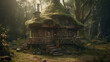 Fantasy hut of tiny forest dweller, macro view of fairy tale home