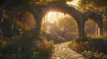 Archway In An Enchanted Fairy Garden Landscape