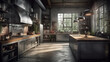Industrial style kitchen with stainless steel appliances