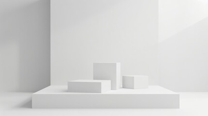 Canvas Print - A clean white room with a pedestal. Suitable for product showcasing