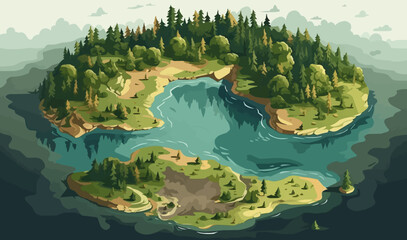 Wall Mural - top view aerial shot of lake vector flat isolated illustration