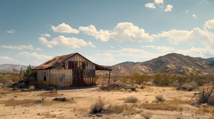 Poster - Abandoned structure in a barren landscape, suitable for post-apocalyptic themes