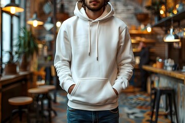 Wall Mural - Mockup of a blank male hoodie sweatshirt with long sleeves for design. Concept Apparel Mockup, Hoodie Mockup, Sweatshirt Design, Male Fashion, Long Sleeve Sweatshirt