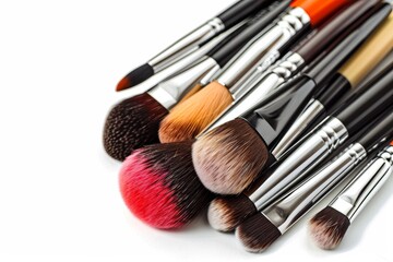 Canvas Print - Makeup brushes on white background