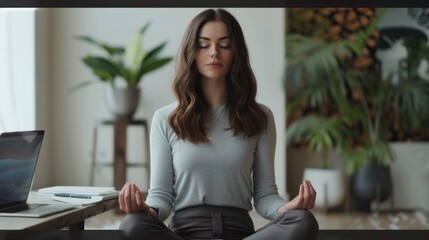 Sticker - Woman Meditating in Living Room