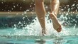 beautiful woman legs splashing in the pool