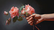 In a sweet act of love, hands clasp together as a flower is given, a tender and romantic gesture between lovers.vibrant